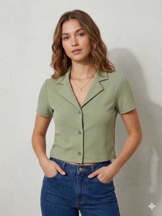 OAK + FORT Tops - Oak + Fort Olive Short-Sleeve Button Front Top - Women